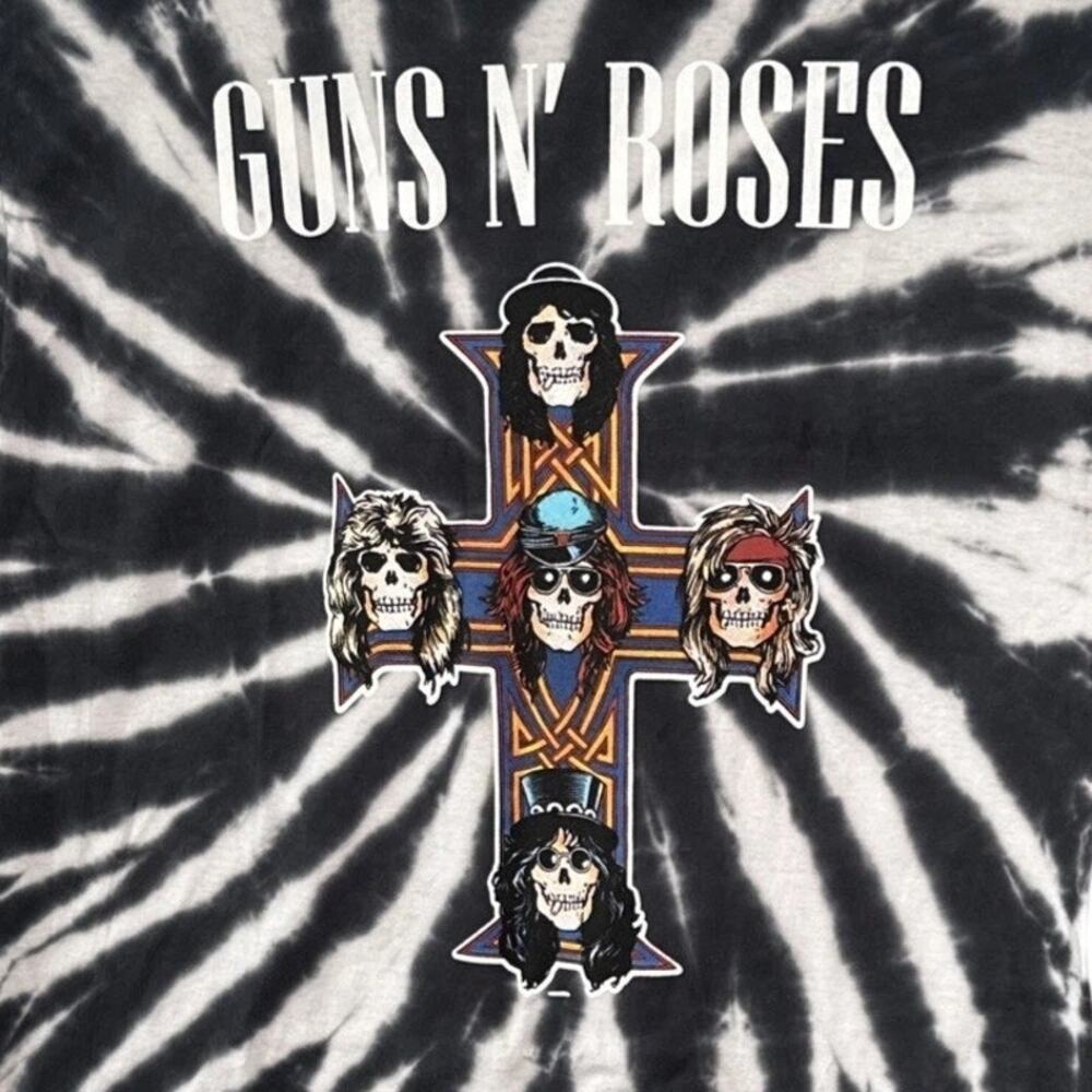 Guns N Roses Vintage Style Tie Dye Appetite for Destruction TShirt L Black White - Picture 2 of 14